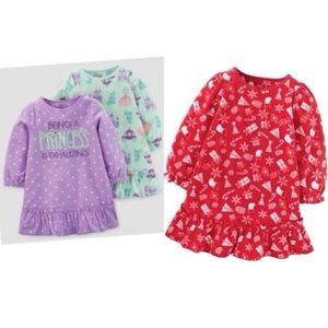 3 Just One You made by Carter’s fleece nightgowns Princess and holiday Christmas